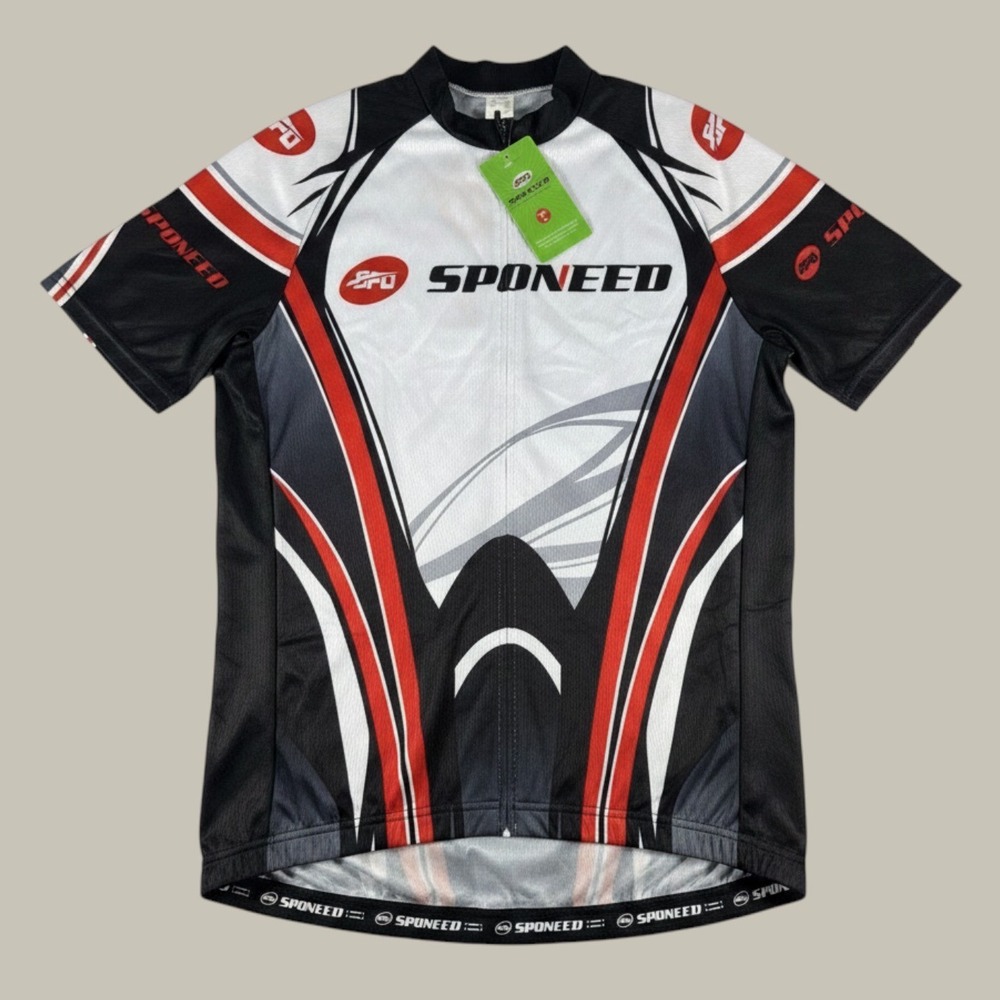 NWT Sponeed Men's Cycling Jersey Short Sleeve Full Zip Bike Shirt Red Black Sz L